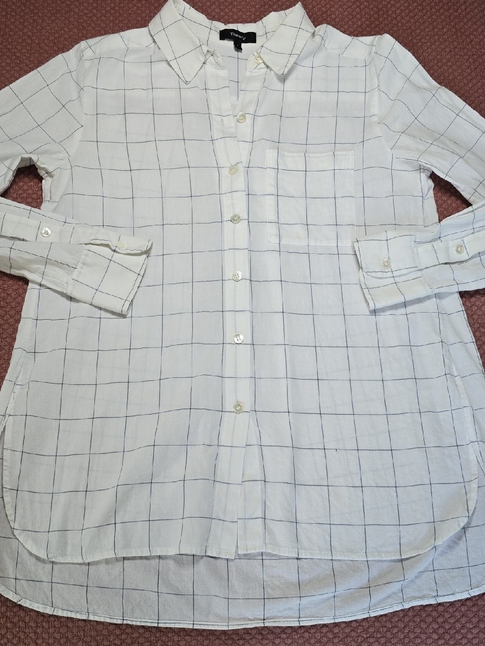 Theory White Grid Button Up Shirt Women's Size Small